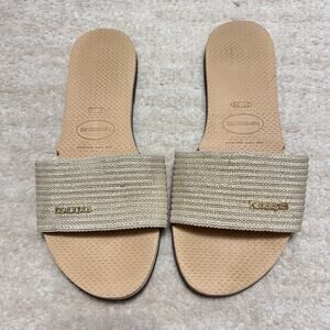 Havaianas Gold Malta Slip On Sandal Slides Women's Flip Flops Size 7-8 (37-38)